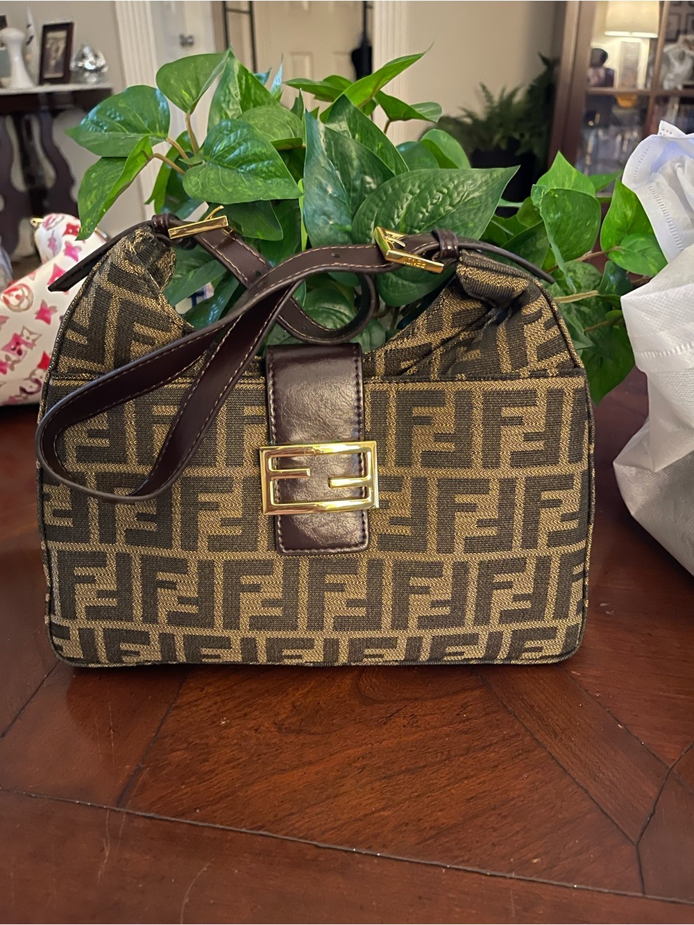 Jacquard Baguette Bag in Brown